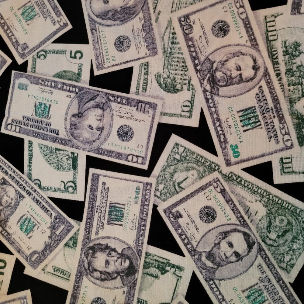1 Yard of Money, Bills Various Denominations - I Spy Fabric! Junk Journals